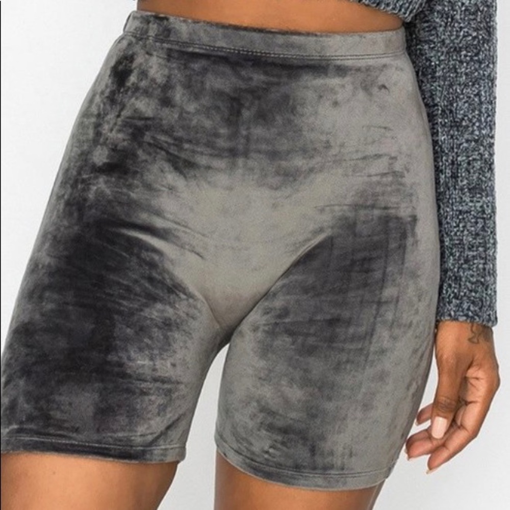 Charcoal Velour High Waist Biker Shorts